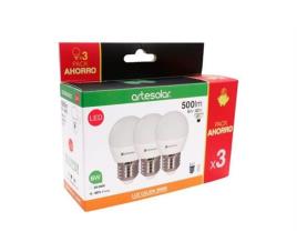 Pack de 3 lâmpadas led esferica e27 6w 3000k