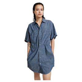 G-star Drawcord Short Sleeve Dress Azul L Mulher