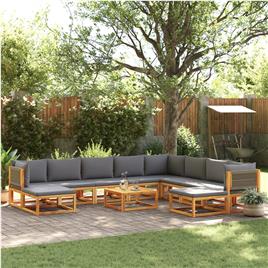 vidaXL 11pcs conjunto sofás jardim c/almofadões madeira maciça acácia