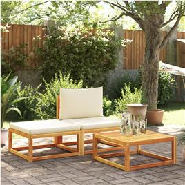 vidaXL 3 pcs conjunto de sofás de jardim com almofadões acácia maciça