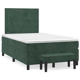 vidaXL Cama boxspring com colchão 120x190 cm veludo verde-escuro