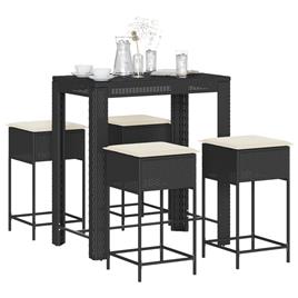 vidaXL 5 pcs conjunto de bar p/ jardim c/ almofadões vime PE preto
