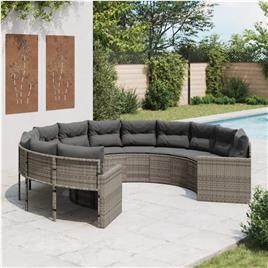 vidaXL Sofá de jardim com almofadões redondo vime PE cinzento