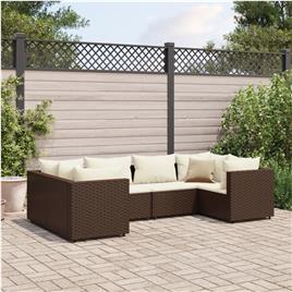 vidaXL 6 pcs conj. lounge jardim c/ almofadões 6 pcs vime PE castanho