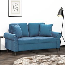 vidaXL Sofá 2 lugares c/ almofadas decorativas 120 cm veludo azul