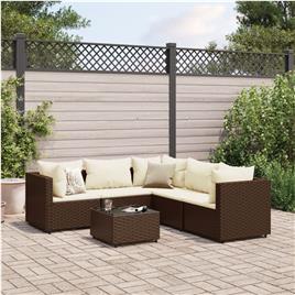 vidaXL 6 pcs conj. lounge jardim c/ almofadões 6 pcs vime PE castanho