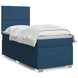 vidaXL Cama com molas/colchão 90x190 cm tecido azul