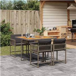 vidaXL 5 pcs conjunto de jantar p/ jardim c/ almofadões vime PE cinza