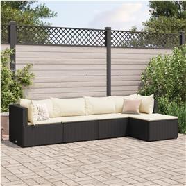 vidaXL 5 pcs conjunto lounge de jardim c/ almofadões vime PE preto