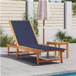 vidaXL Espreguiçadeira com mesa acácia maciça e textilene azul