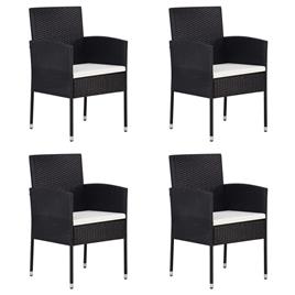 vidaXL Cadeiras de jardim c/ almofadões branco nata 4pcs vime PE preto