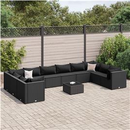 vidaXL 11 pcs conjunto lounge de jardim c/ almofadões vime PE preto