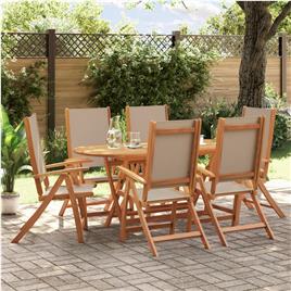 vidaXL 7 pcs conjunto de jantar para jardim acácia maciça e textilene