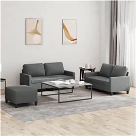 vidaXL 3 pcs conjunto de sofás com almofadões tecido cinzento-escuro
