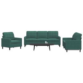 vidaXL 3 pcs conjunto de sofás com almofadões veludo verde-escuro