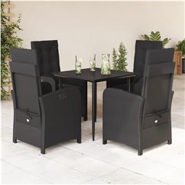 vidaXL 5 pcs conjunto de jantar p/ jardim c/ almofadões vime PE preto