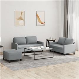 vidaXL 3 pcs conjunto de sofás com almofadões tecido cinzento-claro