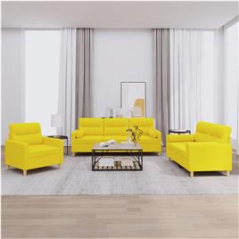 vidaXL 3 pcs conjunto de sofás com almofadas tecido amarelo-claro