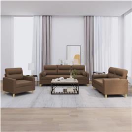 vidaXL 3 pcs conjunto de sofás com almofadas tecido castanho