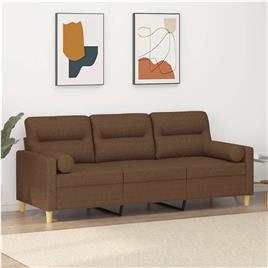 vidaXL Sofá 3 lugares + almofadas decorativas 180 cm tecido castanho