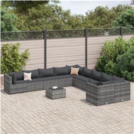 vidaXL 11 pcs conjunto sofás de jardim c/ almofadões vime PE cinzento