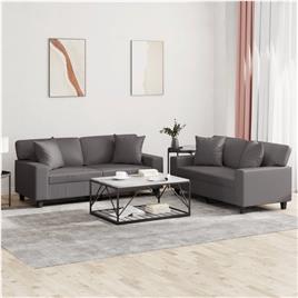 vidaXL 2 pcs conjunto de sofás com almofadas couro artificial cinzento