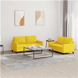 vidaXL 2 pcs conjunto de sofás com almofadões tecido amarelo-claro