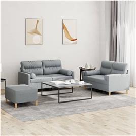 vidaXL 3 pcs conjunto de sofás com almofadas tecido cinzento-claro