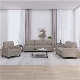 vidaXL 3 pcs conjunto de sofás com almofadões tecido cinza-acastanhado