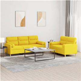 vidaXL 2 pcs conjunto de sofás com almofadas tecido amarelo-claro