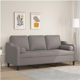 vidaXL Sofá 3 lug. +almofadas decoração 180cm tecido cinza-acastanhado