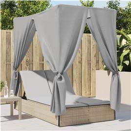 vidaXL Espreguiçadeira dupla com teto e cortinas vime PE bege