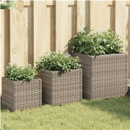 vidaXL Vasos de jardim 3 pcs vime PE cinzento