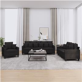 vidaXL 3 pcs conjunto de sofás com almofadas tecido preto