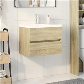 vidaXL 2 pcs conj. móveis de WC cerâmica e derivados de madeira