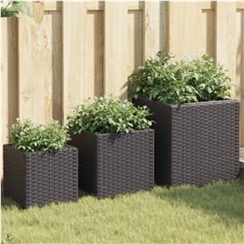 vidaXL Vasos de jardim 3 pcs vime PE preto