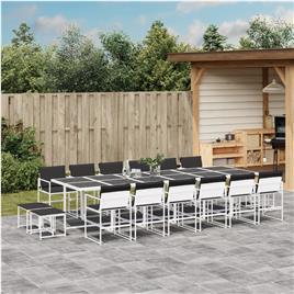 vidaXL 17 pcs conj. de jantar p/ jardim c/ almofadões textilene branco