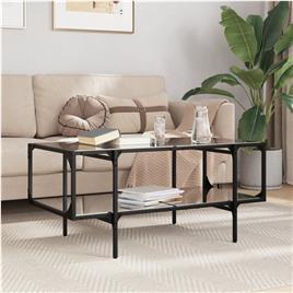 vidaXL Mesa de centro com topo em vidro preto 98,5x50x45 cm aço