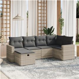 vidaXL 6 pcs conj. sofás jardim com almofadões vime PE cinzento-claro