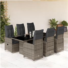 vidaXL 7 pcs conjunto bistrô de jardim c/ almofadões vime PE cinza