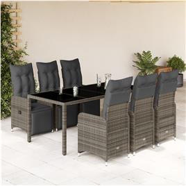 vidaXL 7 pcs conjunto bistrô de jardim c/ almofadões vime PE cinza