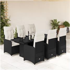 vidaXL 7 pcs conjunto de bistrô p/ jardim c/ almofadões vime PE preto