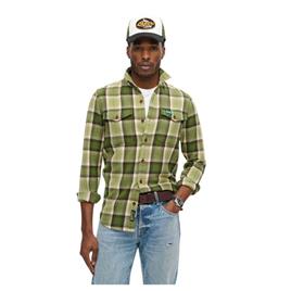 Superdry Cotton Worker Check Long Sleeve Shirt Verde L Homem