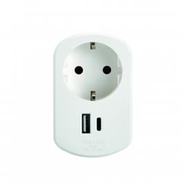 CARREGADOR SIMON 1XUSB A + 1XUSB C + 1XTOMA 16A 18W