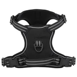 vidaXL Peitoral para cães com trela e coleira ajustável XL preto