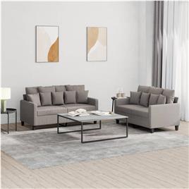vidaXL 2 pcs conjunto de sofás com almofadões tecido cinza-acastanhado