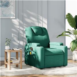 vidaXL Poltrona de massagens reclinável tecido verde-escuro