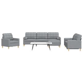vidaXL 4pcs conjunto sofás c/ almofadões/apoio pés tecido cinza-claro