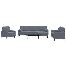 vidaXL 4 pcs conjunto sofás com almofadões e rolos veludo cinza-escuro