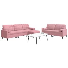 vidaXL 3 pcs conjunto de sofás com almofadões e rolos veludo rosa